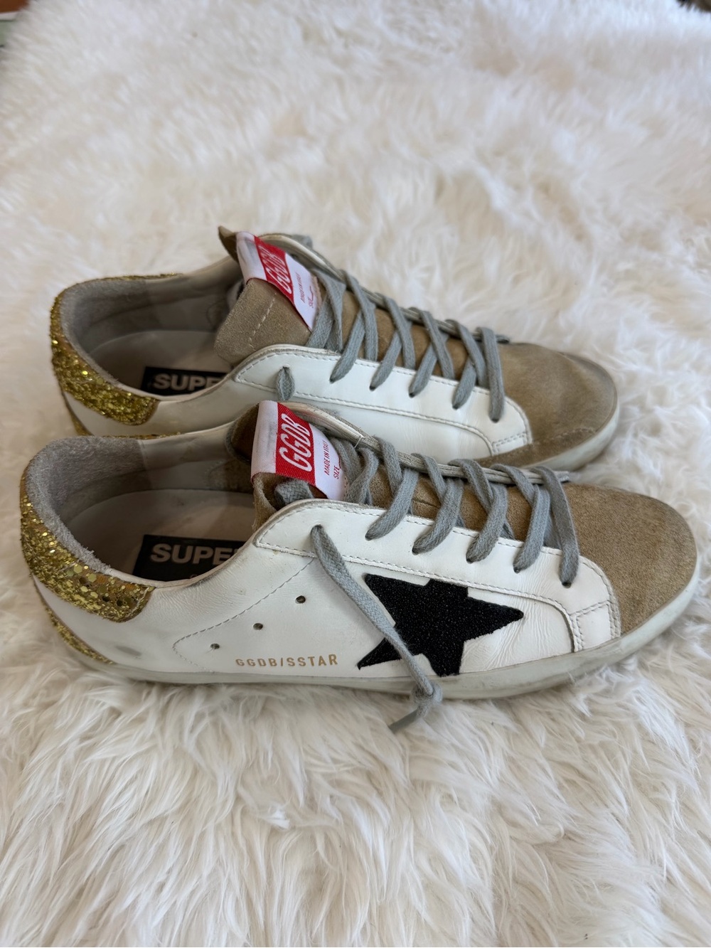 Golden Goose White Black Star Low-Top Sneakers with Gold Heel size 38 US 8